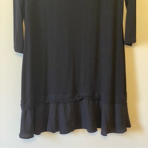WHBM L black long sleeve dress ruffle crewneckline goth business elegant solid - Picture 7 of 7